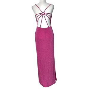 Jody of‎ California Maxi Dress Women Size 5 Pink Open Strappy Back Slit 90s Y2K